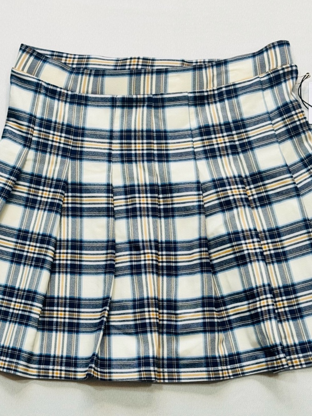 Dry Goods Originality Navy and Cream Plaid Pleated Mini Skirt NWT - Picture 7 of 9
